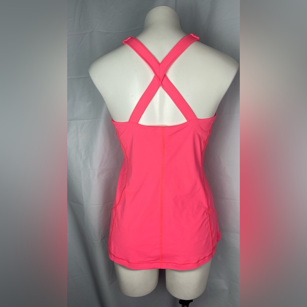 Lululemon Tank Top Built In Bra Fluorescent Pink Cross Back Size 10 No Padding